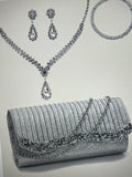 RHINESTONE CLUTCH W/NECKLACE, EARRINGS & BRACELET